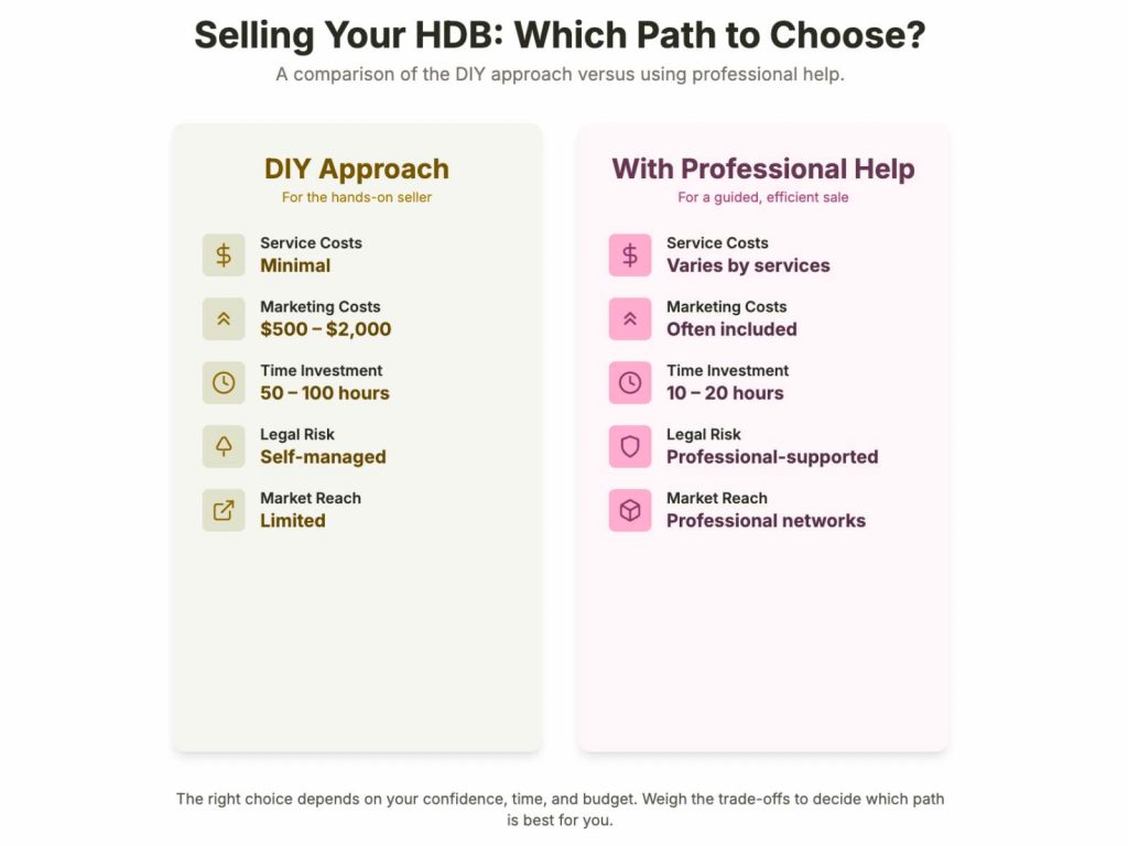 a table comparing diy marketing for hdb seller vs engaging a property agent