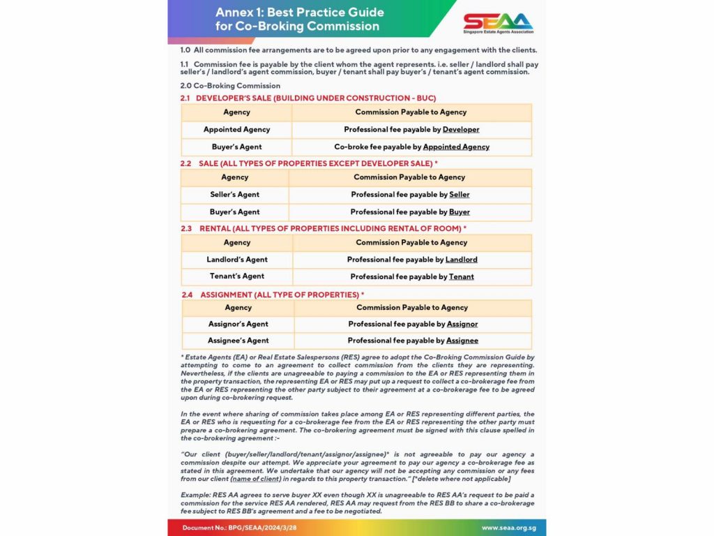 SEAA 2025 Best Practice Guide for Co-Broking Commission in Singapore real estate transactions