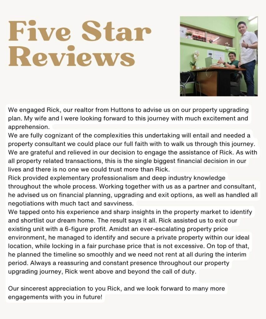 happy property clients in Singapore sharing testimonial about upgrading from HDB to private property with guidance from their real estate advisor
