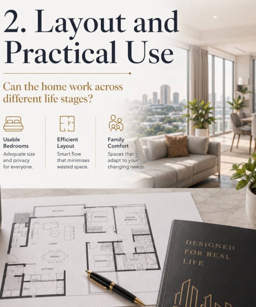 Singapore property exit strategy guide showing a modern condo layout, floor plan, usable bedrooms, efficient layout, and family comfort considerations for future resale appeal.