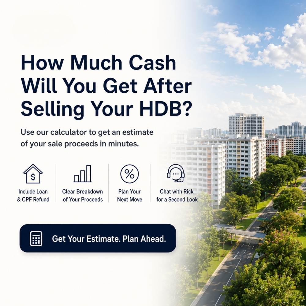 HDB sales proceeds calculator for Singapore homeowners to estimate cash after selling, including loan repayment, CPF refund, sale proceeds breakdown and planning the next property move.