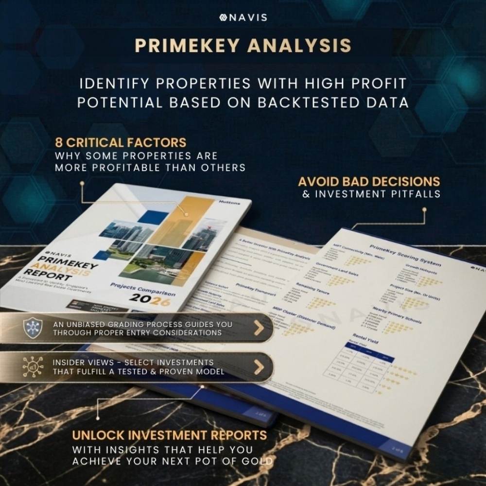 PrimeKey Analysis Singapore property investment report showing 8 critical factors used to assess condo fundamentals, investment potential, entry considerations and property shortlisting decisions.