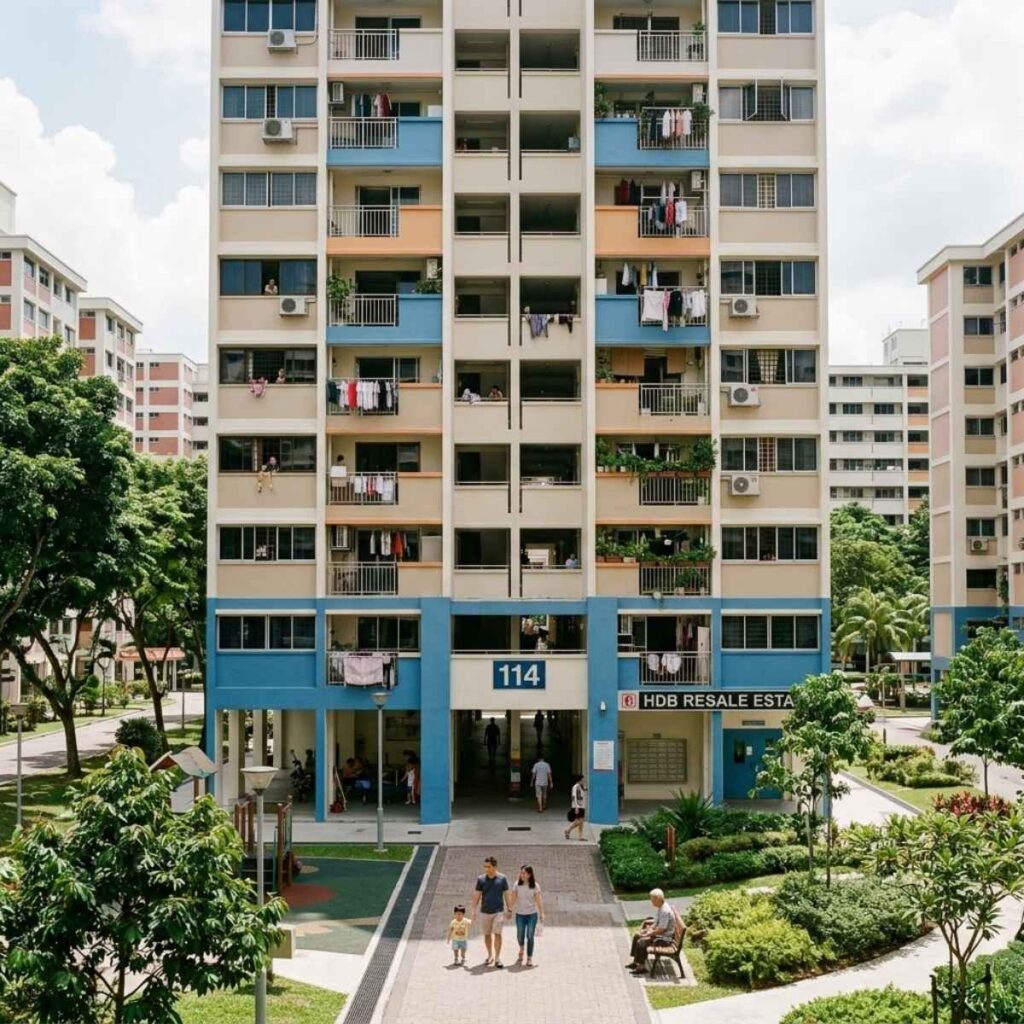 HDB resale flat exterior in a Singapore estate, illustrating factors that affect resale value