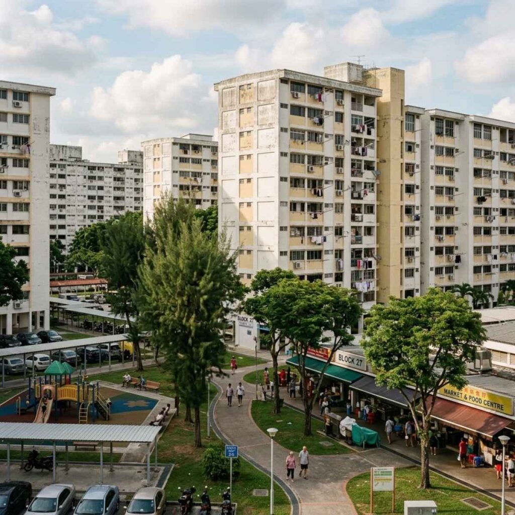 Ageing HDB blocks in a mature Singapore estate illustrating the 99-year leasehold