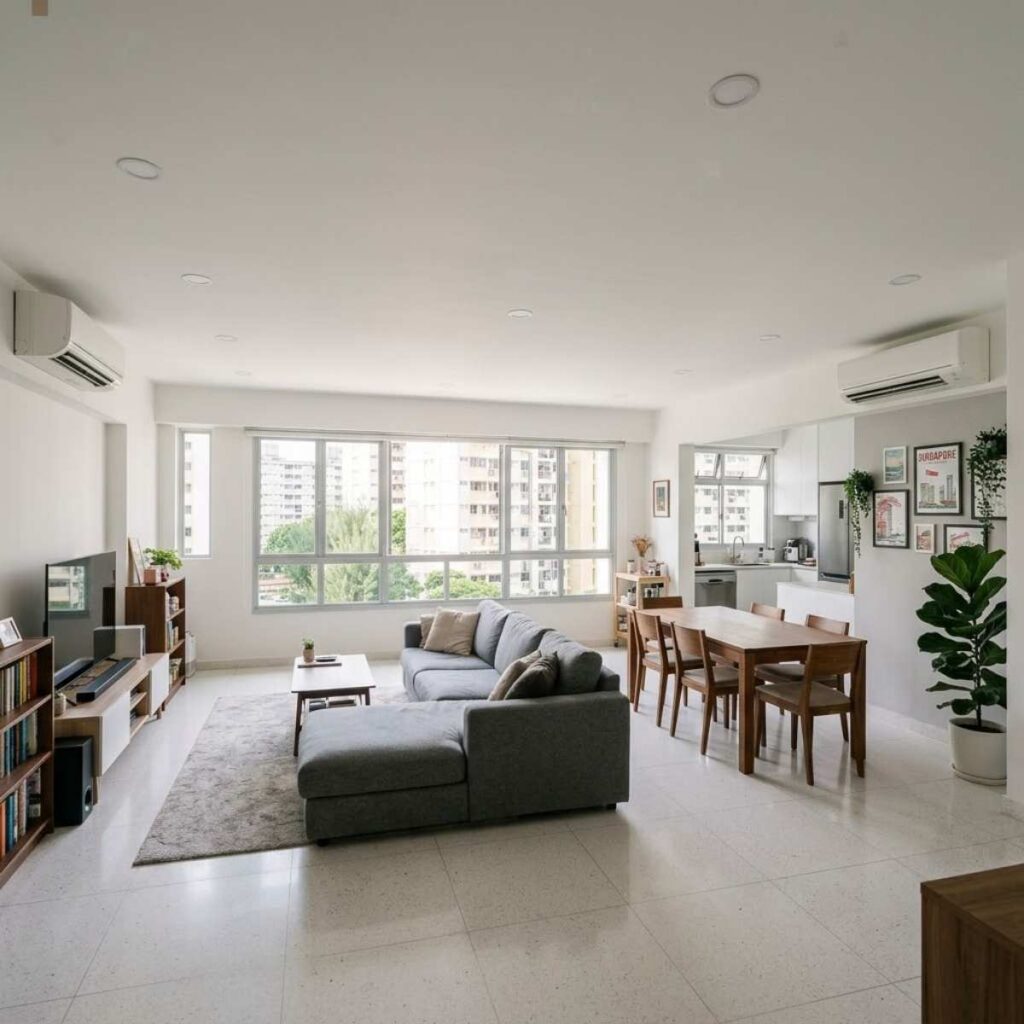 pacious older HDB flat interior with a larger floor plan than newer BTO units