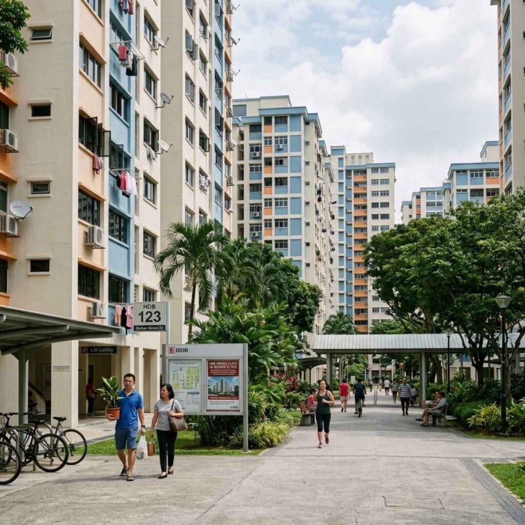 HDB resale flats in a mature Singapore estate, where private property owners can buy immediately after the 15-month wait-out period removal